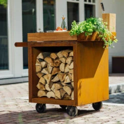 Table De Mise En Place Corten Pro 65 Teck - Ofyr -Outdoorchef Shop table corten pro 65 teck ofyr 2020000022060 1